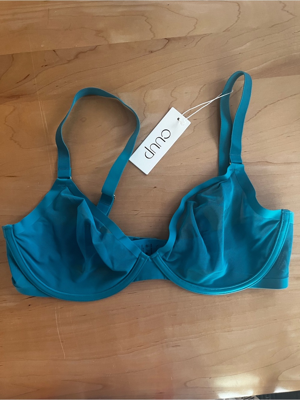CUUP The Plunge Mesh Sheer Underwire Bra Ocean Blue Turquoise